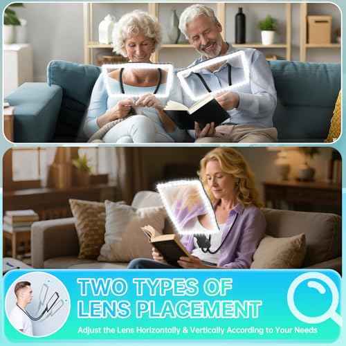 Large 10X Magnifying Glass with Light, Hands Free Magnifying Glass for Reading, Full Book Page Magnifier with 50 LED Lights, Flexible Gooseneck Magnifiers for Seniors Low Vision (Black)