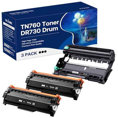 TN760 Toner Cartridge and DR730 Drum Unit Replacement for Brother TN-760 TN730 DR730 DR 730 Work with DCP-L2550DW HL-L2350DW HL-L2390DW HL-L2395DW Printer (2 Toners, 1 Drum Unit, 3Pack)
