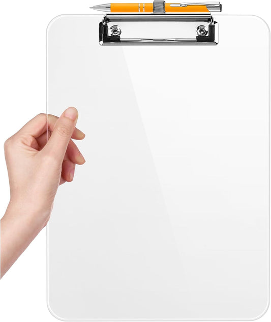 Sooez Plastic Clipboard - 10% Thicker Clip Board with Pen Holder | Clear 8.5x11 for Office & School Use
