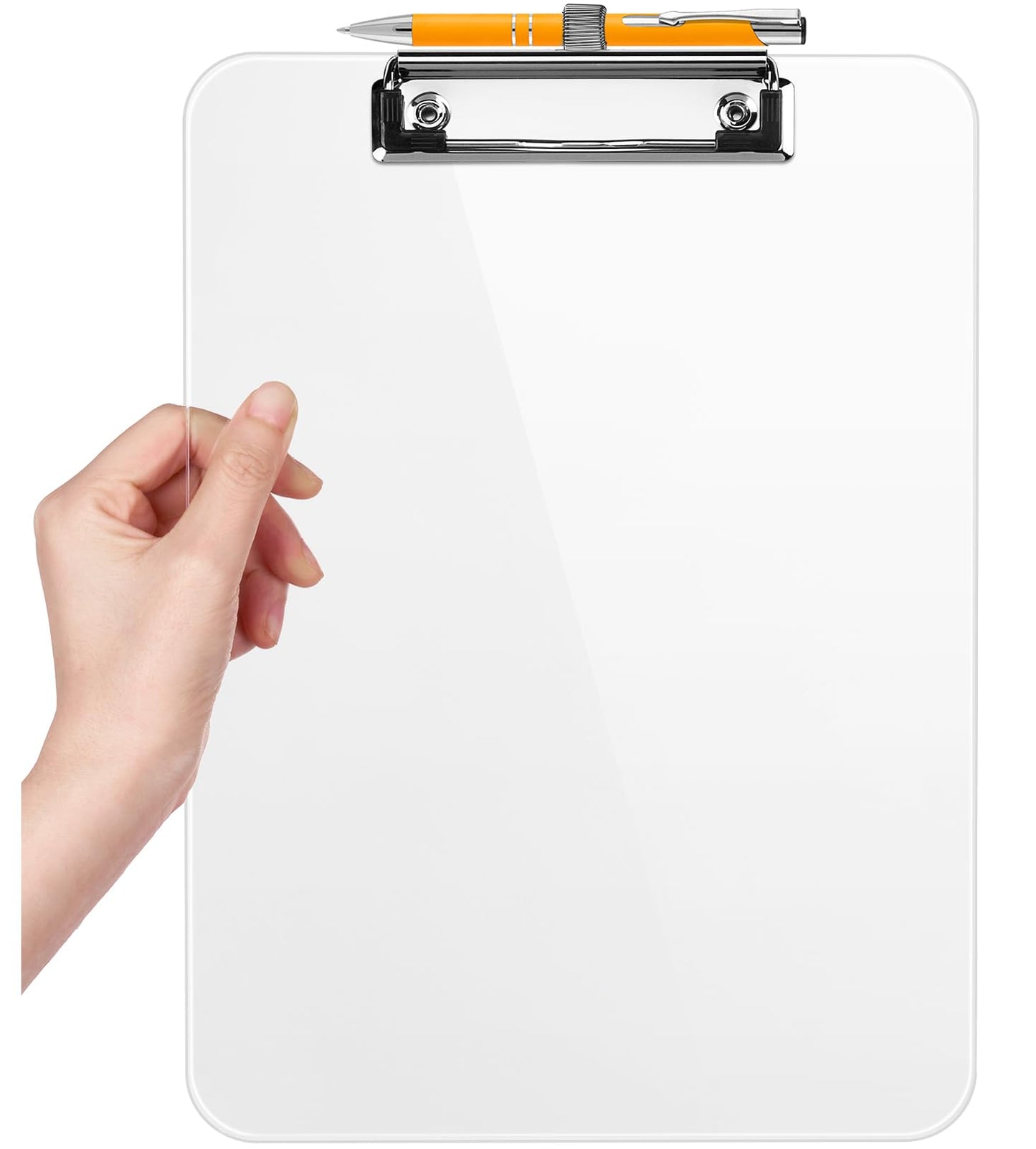 Sooez Plastic Clipboard with Pen Holder, [10% Thicker] Clip Boards 8.5x11 with Low Profile Clip, Cute Hanging Clipboard, Standard Letter Size A4 for Women Kid Teacher, Office & School Supplies, Clear