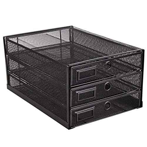 Annova Desk Organizer Wire Mesh 3 Tier Sliding Drawers Paper Sorter/Multifunctional/Premium Solid Construction for Letters, Documents, Mail, Files, Paper, Kids' Art Supplies (Black)