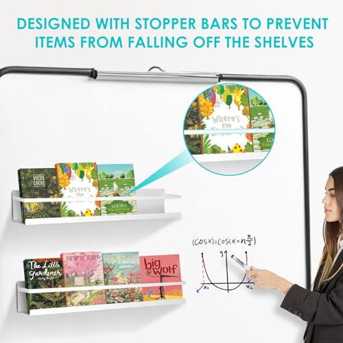 Magnetic Metal Book Shelves 15.7'' x 2.7'' - Strong Hold for Whiteboards, Classroom, Fridge Storage - 2 Pack