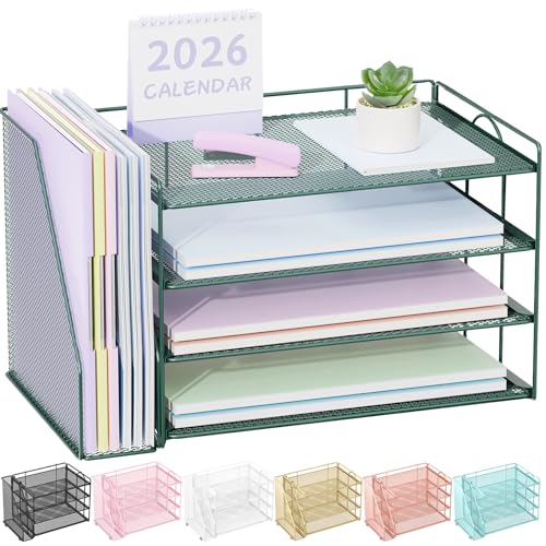 Spacrea Dark Green 4-Tier Desktop Paper Organizer with File Storage