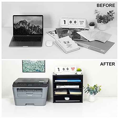PAG Mail Sorter Organizer, Wood Countertop Literature Organizer, Office Supplies Desktop File Bill Paper Organizer for Office Home School, 4 Compartments, Black