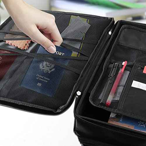 RHM Fireproof Document Box with Lock, 2 Layer Fire Proof File Box for Documents with Handle, Portable Home Office Fire Safe Document Box for Hanging Letter/Legal Folder/Certificate
