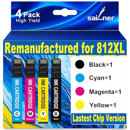 Remanufactured 812 812XL Ink Cartridges Combo Pack WF-7840 Replacement for Epson 812XL 812 XL Ink Cartridges Work for Epson Workforce Pro WF-7820 WF 7840 WF-7310 EC-C7000 Printer, 4 Pack (BK/C/M/Y)