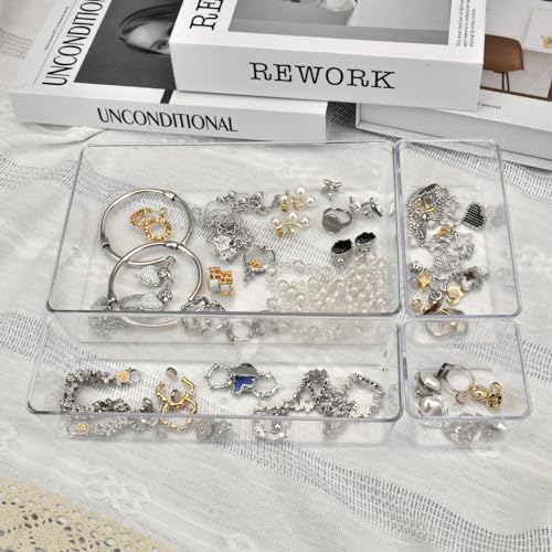 Manalete Clear Plastic Drawer Organizer Set 15 Pack - Makeup, Vanity & Storage Bins
