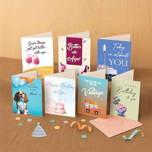 20 Pack Assorted Birthday Cards with Envelopes ? Large 5 x 7 in, Happy Birthday Cards Bulk with Greetings Inside, Boxed Set with Cute, Funny Designs for Women, Men, Adults