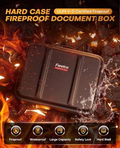 Fieetra Black Fireproof Document Safe Box with Lock, Portable Home Office Organizer