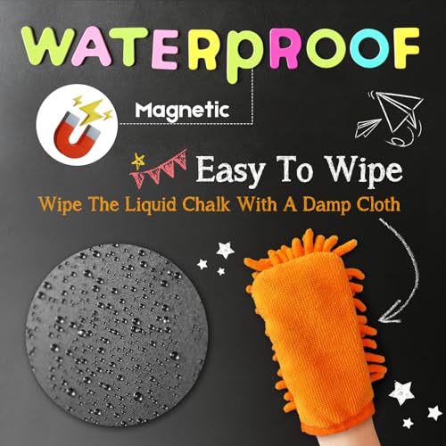 Magnetic Chalkboard Contact Paper for Wall, 47.2" x 18" Self-Adhesive Magnet Wall Sheet with 79 Magnete Letters for Kids and 12 Colors Liquid Chalk, Magnetic Wallpaper Stickers, Chalk Board