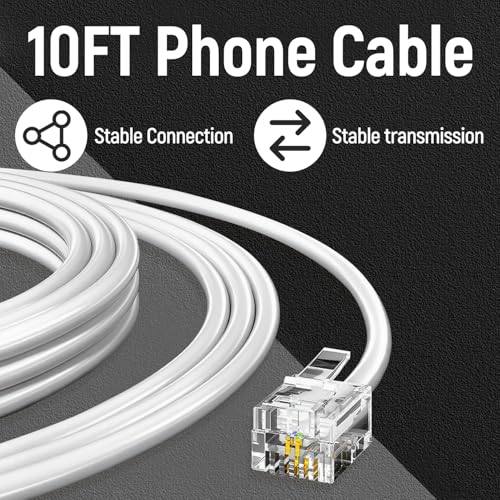 Uvital 10FT White Phone Extension Cord RJ11 Landline Cable for Home & Office