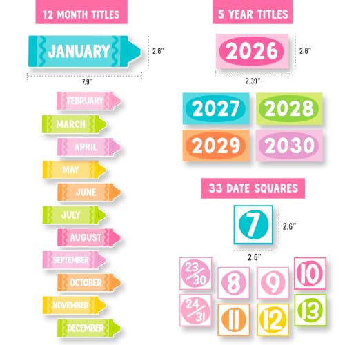 Colorful Pastel Classroom Calendar Pocket Chart with 45 Pockets - 24x29"