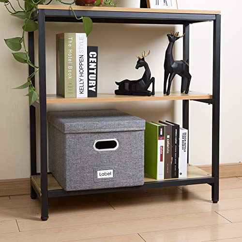PRANDOM File Organizer Box - Set of 2 Collapsible Decorative Linen Filing Storage Hanging File Folders with Lids Office Cabinet Letter/Legal Size Grey (17x14x11.2 inch)