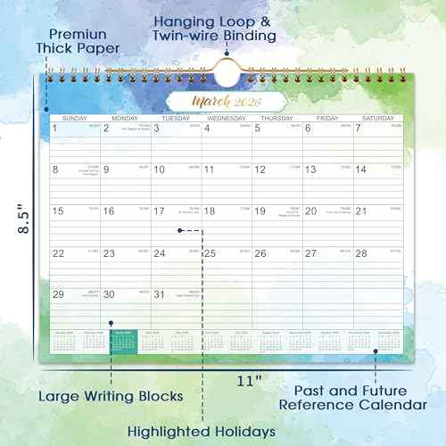 2026 Calendar - 2026 Wall Calendar 12 Months, from Jan.2026 - Dec.2026, Calendar 2026, Monthly Calendar with Julian Date, 11 x 8.5 in, Twin-Wire Binding, Great for Hanging on The Wall, Color Design