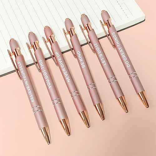 Stylus Pens for Touch Screens, 6 Pack Rose Gold Inspirational Pens, 1.0mm Medium Point BallPoint Pens, Cute Pens Nurse Gifts Office Supplies for Women (Motivational, 6 Pcs Rose Gold)