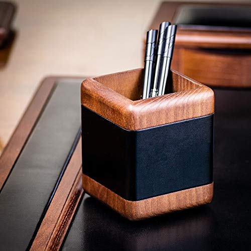 Dacasso Walnut and Leather Pencil Cup