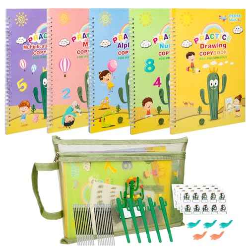 Large Handwriting Practice Books for Kids, Grooved Writing Book Magic Copybooks, Reusable Children's Writing Practice Workbook, Kindergarten Pre-School Essentials(Set of 5 Books)