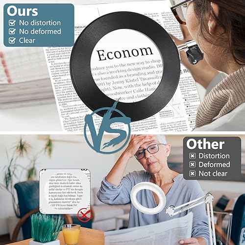 10X Magnifying Glass with Light and Clamp, Veemagni 3 Color Modes Stepless Dimmable Real Glass LED Lighted Magnifier, Adjustable Swing Arm Desk Lamp Hands Free for Close Works Crafts Repairing Sewing