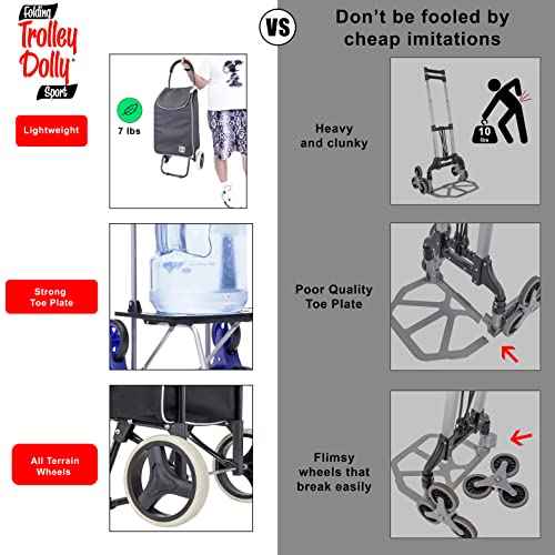 dbest products Trolley Dolly Sport ? Foldable Grocery Cart on Wheels ? Multi Use Rolling Cart with Removable Bag and Hand Truck Dolly Function, Black