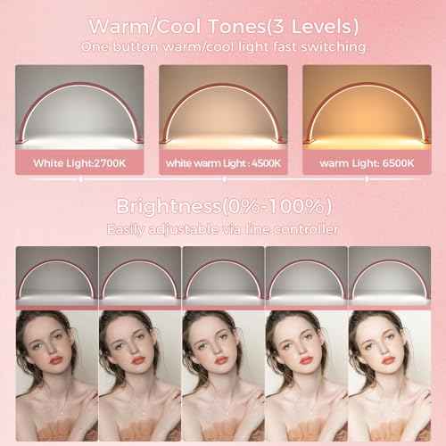Charme Princesse 30in Half Moon Lamp 39W Half Moon Nail Desk Lamp 3000 Lumen LED Lash Light 3 Color Temperature Lash Lamp for Lashes Eyelash Extensions Tattoo Skin Care (Pink) M18S-14-US