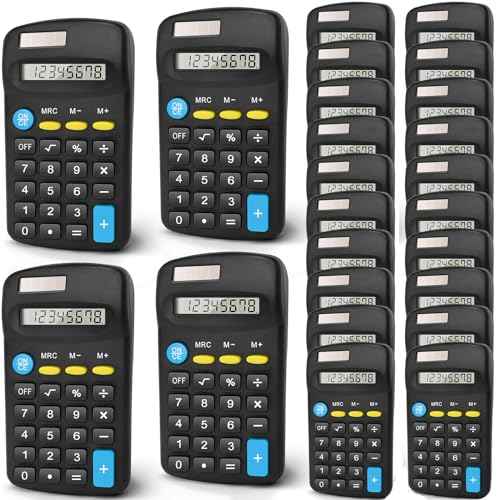 24 Pack Basic Calculators for Students, Pocket Calculator Bulk Classroom Mini Calculators Solar and Battery Dual Powered Handheld Calculator 8 Digit Display for Office School and Home