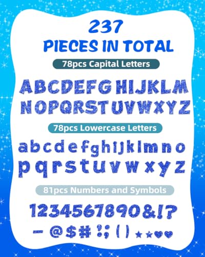 Blue Glitter Bulletin Board Letters and Numbers Set - 237 pcs, 4 Inch