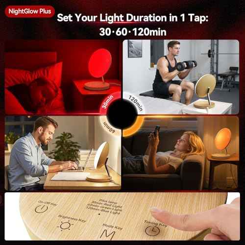 Red Therapy Night Light for Sleep Aid, Baby Nursery & Bedrooms - 670nm Bedside Lamp with Timer/Dimmer, Amber Light & Daylight Modes