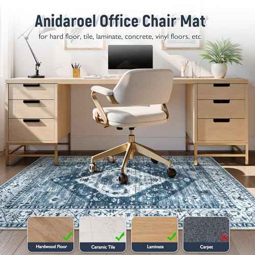 Anidaroel Office Chair Mat for Hardwood & Tile Floor, 4x6 Floor Mat for Office Chair, Under Desk Rug for Rolling Chair on Hardwood, Low Pile Carpet Floor Protector Rug, Easy to Clean, Blue