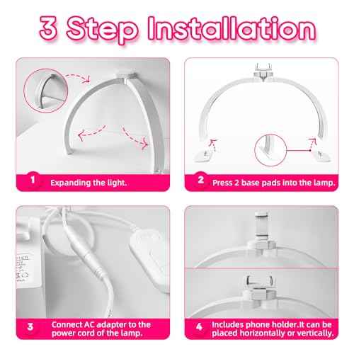 2025 Upgraded Half Moon Light for Nail Desk,29" Foldable Nail Tech Lamp Manicure Nail Desk Lamp 364LED Ultra-bright,with Phone Holder,10 Brightness,Portable Half Moon Lamp for Beauty/Eyelashes/Tattoos