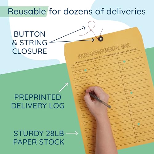 25 Pack 12x16 Interoffice Envelopes with String & Button Closure