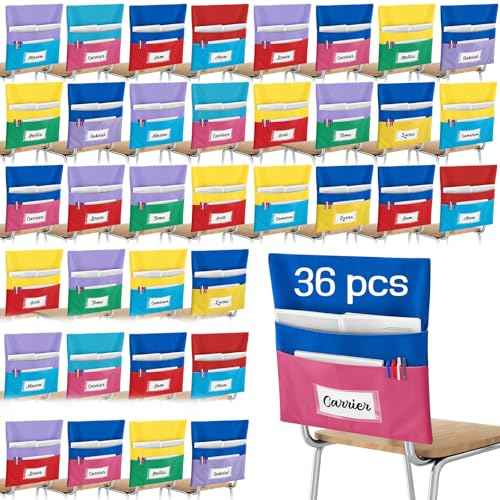 Chair Pockets for Classroom Chairback Pocket Chart 14 x 18 Inch Desk Organizer Pocket Chair Bag for Seat School Classroom(Novel,Colorful,36 Pcs)