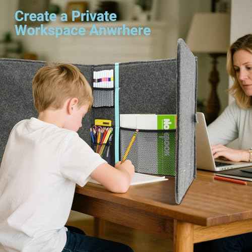 Foldable Privacy Folders with Storage,Portable Privacy Boards, Desk Dividers for Classroom - Reusable Test Dividers & Privacy Shields for Adults, Students,47.25" x 15.35",Felt