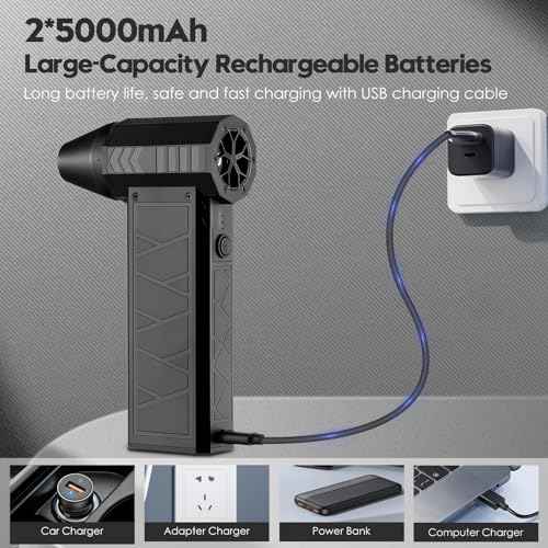 Compressed Air Duster, 180000RPM Electric Air Duster Whit LED Lighting & 9 Brush, 4 Gear Adjustable Turbo Fan, Cordless Air Blower Rechargeable, Air Duster for PC/Laptop/Keyboard/Car/Home Cleaner