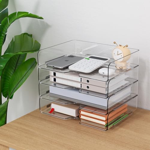 Vivihomety 4-Pack Acrylic Letter Trays Stackable & Separable Office Organizer