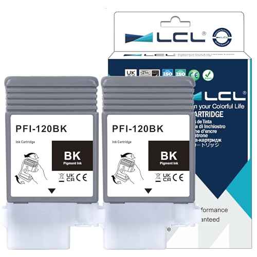 LCL PFI-120 PFI120 Black 130-ml Ink Cartridge Replacement for Canon PFI120BK PFI-120BK 2885C001AA for ImagePROGRAF GP-200 GP-300 TM-200 TM-205 TM-300 TM-305 TM-250 TM-255 TM-350 TM-355 Printers (2PK)