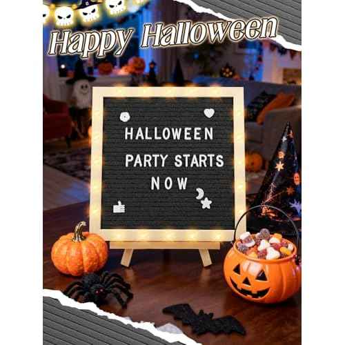 Light up Letter Board with LED Lights - 10in ¡¿ 10in Felt Changeable Message Board with Frame Letters for Halloween Wedding Party Home Fall Decorations Housewarming Gifts, Black