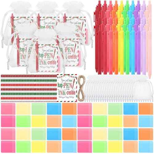 Marspark 201 Pcs Christmas Bulk Gift Set Employee Appreciation Team Gifts Bulk 10 Colors Notepads Gel Pens with Gift Bags Cards Twine Gifts Set for Xmas Coworkers Staffs Team Party Favors