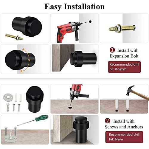 KOLAKO Door Stoppers, 16 Pack Cylindrical Floor Mount Door Stop Black Heavy Duty Door Stops Stainless Steel Metal Safety Floor Doorstops for Wall