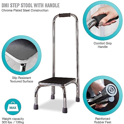 DMI Chrome Handle Step Stool with Non-Slip Platform, 300lb Capacity, 9.5 Inch Step