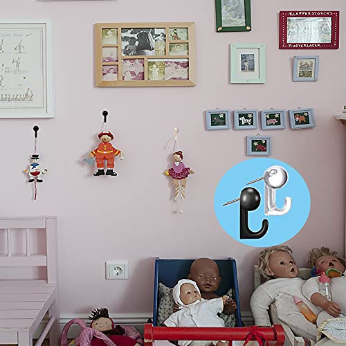 Hovesty 50 Pcs Push Pin Hooks with Plastic Heads, Black & Clear Twin Pack for Photo Walls & Cork Boards