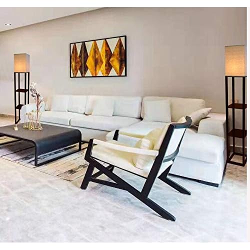 HomeFocus - LED Floor Lamp with Shelves,Floor Lamp with USB Charging,Shelf Floor Light,Corner Display Lamp for Living Room,Bedroom and Office,Wood,Brown.