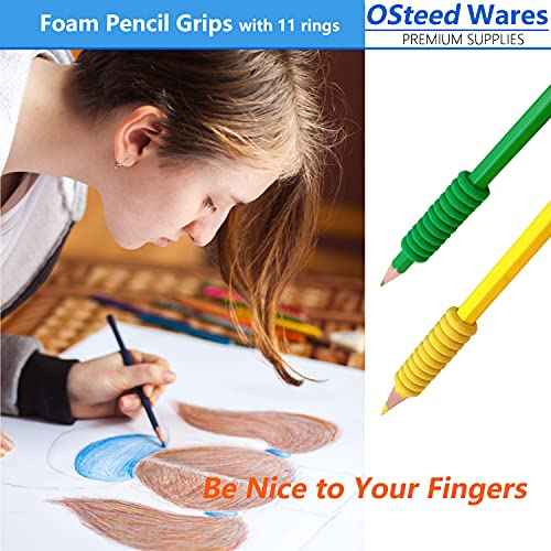50 Pcs Foam Pencil Grips of 11 Rings for Kids and Adults Handwriting, 10 Colors Pencil Holder Grippers for Relieving Fingers, Mechanical Pencil Holder Cushion
