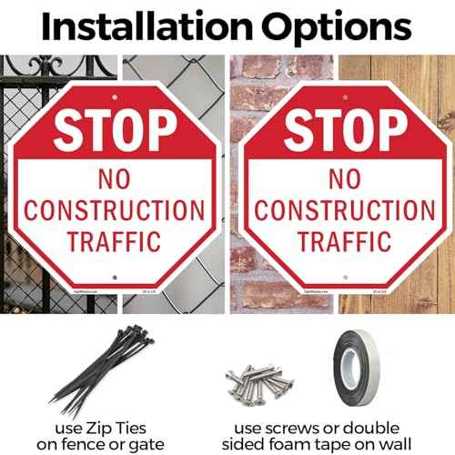Stop No Construction Traffic (2 Pack) 18 inch X 18 inch Octagon Plastic Sign Weather Resistant, UV Protected for Workplace, Private Property, and Construction Site, Made in the USA