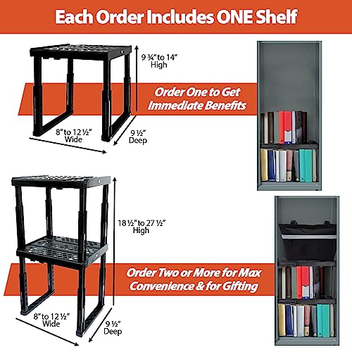 Locker Organizer Shelf£¬ Adjustable Width and Height, Ideal Locker for School, Office, and Gym Lockers (Black 2 Pack), PLKSLF01