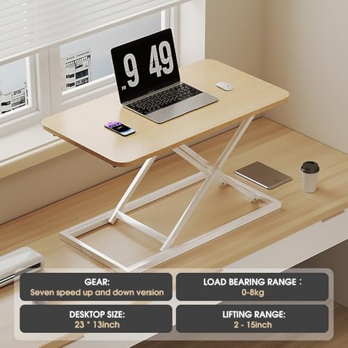Omhuzsyo standing desk converter Stand up office desk riser on the desktop is suitable for use in laptops and single monitor work consoles, home offices, and can be adjusted in height(Log Color)