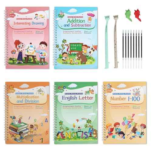 Magical Handwriting Workbooks Handwriting Practice Copybook Aid Magic Pen Reusable Copybook Grooves Template Design for Children Books Suitable for Children's Learning (5)