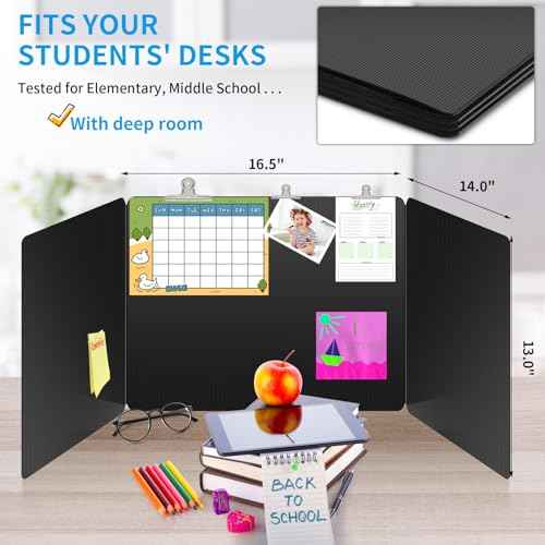 12 Pack Black Desk Dividers for Students, Privacy Shields Folder for Students, Durable & Waterproof Plastic Study Board, Classroom Teacher Supplies Test Divider, Includes Extra Labels