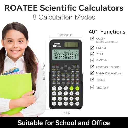 Scientific Calculators Bulk 8 Pack School Supplies, ROATEE 991MS 401 Functions 2-Line Display Desktop Calculator for Student with Sliding Cover, Solar Battery Dual Power for Middle High School Teacher