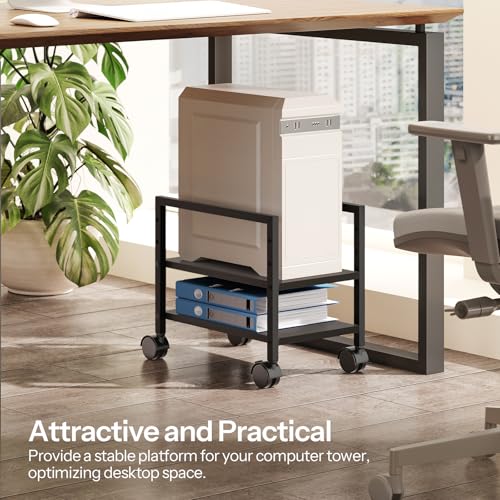 HOOBRO PC Stand, 2-Tier PC Tower Stand Fits Most Computer Towers, CPU Holder for Floor, Height Adjustable, CPU Stand with Wheels Under Desk, for Home Office, Black BB11CJ01