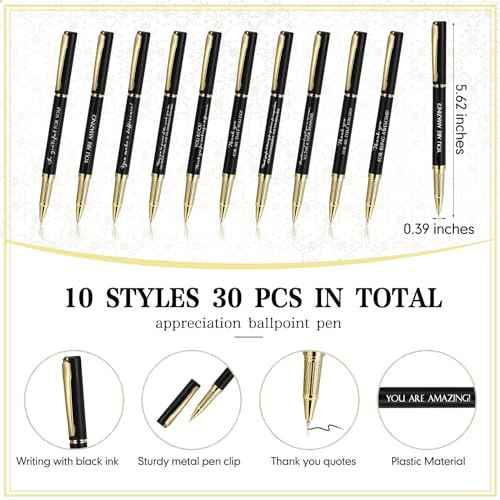 PerKoop 30 Set Thank You Pen Employee Appreciation Ballpoint Pen with Engraved Inspirational Quotes with Box for Thanksgiving Medical Assistants Teacher Student Office Black Ink(Black,Mixed)